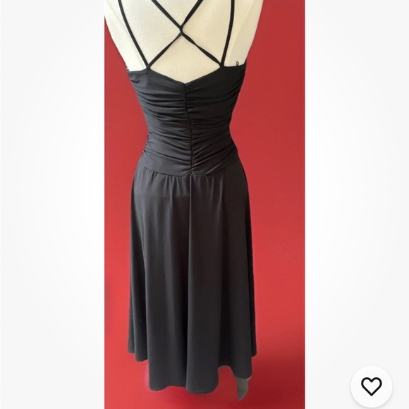 Retro 70s-Inspired Ruched Black Midi Dress – Strappy, Flowy, Size Small/Medium - Picture 2 of 2